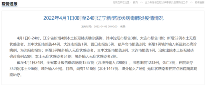 【辽宁新增4例本土病例
 /辽宁新增4例本土病例在哪】