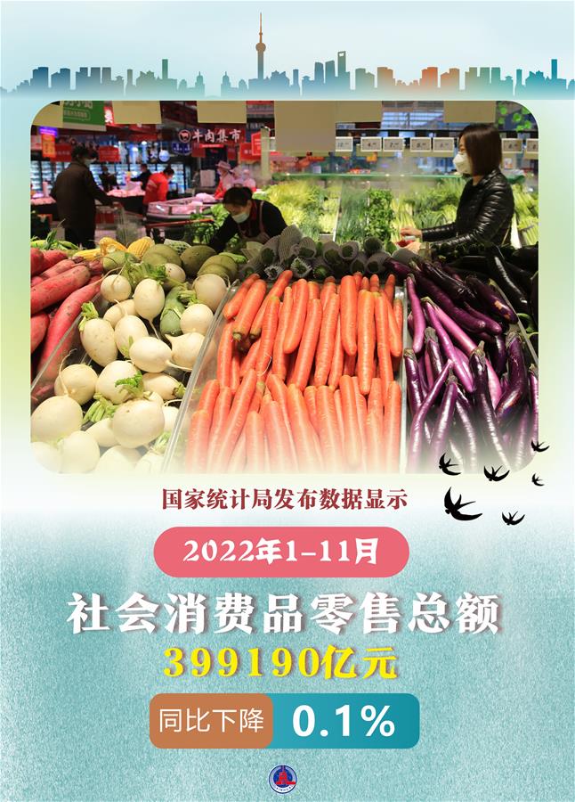 （图表·海报）［新华全媒＋］2022年1-11月社会消费品零售总额同比下降0.1%