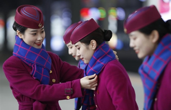 Stewardesses ready for upcoming Spring Festival travel rush in Chongqing