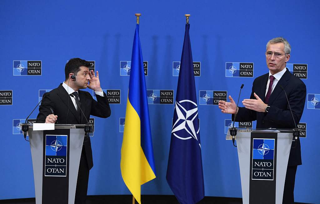 资料图：乌克兰总统泽连斯基与北约秘书长举行双边会谈