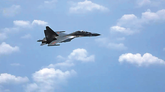  战机演习画面。（东部战区）