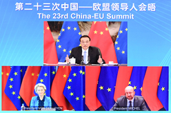 李克強同歐洲理事會主席米歇爾、歐盟委員會主席馮德萊恩共同主持第二十三次中國－歐盟領導人會晤