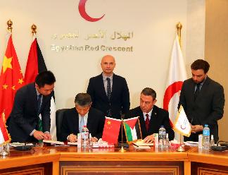 中國向加沙提供緊急人道主義物資援助交接證書簽字儀式在開羅舉行