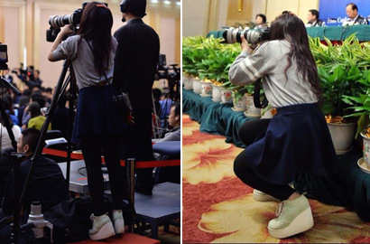 记者会上的“踮脚姐”