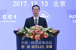 张高丽与韩国总统文在寅共同出席中韩商务论坛