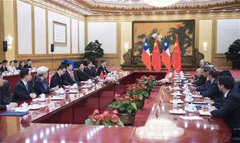 张德江与智利参议长萨尔迪瓦举行会谈