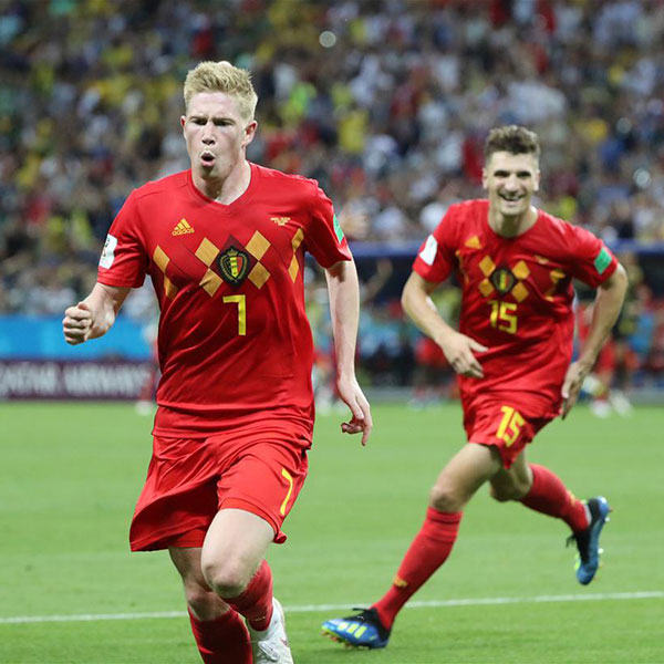 四分之一决赛：比利时队德布劳内破门