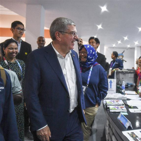 国际奥委会主席巴赫到访亚运会主新闻中心