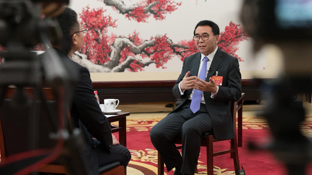 3月7日，全国人大代表、中科院院长白春礼在北京接受新华社采访。
