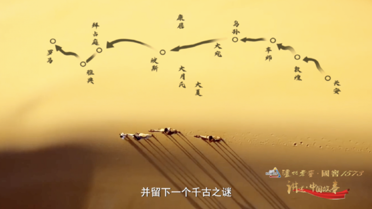 图为张骞出使西域寻找大月氏人而行走的古丝绸之路