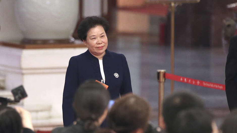 刘雅鸣步入&ldquo;部长通道&rdquo;，准备接受采访