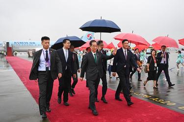 韓國總理韓德洙抵達杭州