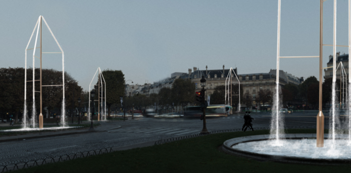 铜架水晶灯光喷泉亮相香榭丽舍大街