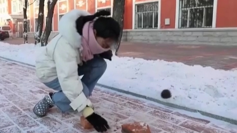 黑龙江漠河：零下41.5℃ 冻梨轻松敲碎板砖