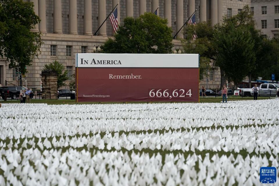 美国华盛顿:66万面白色旗帜悼念新冠逝者