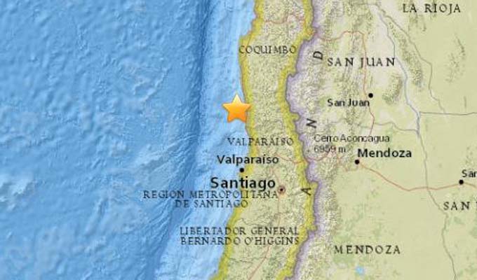 智利西部海域发生强烈地震
