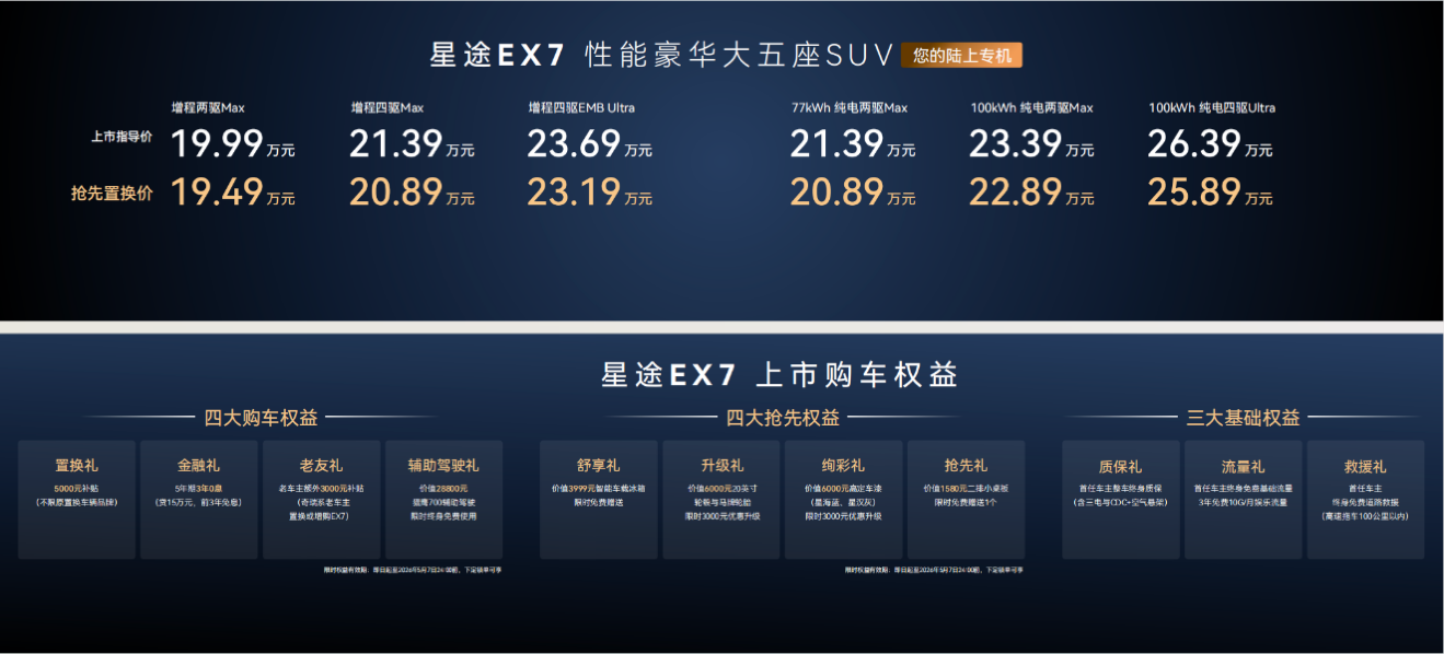 “性能豪华大五座SUV”星途EX7正式上市  19.99万元起_商业头条网
