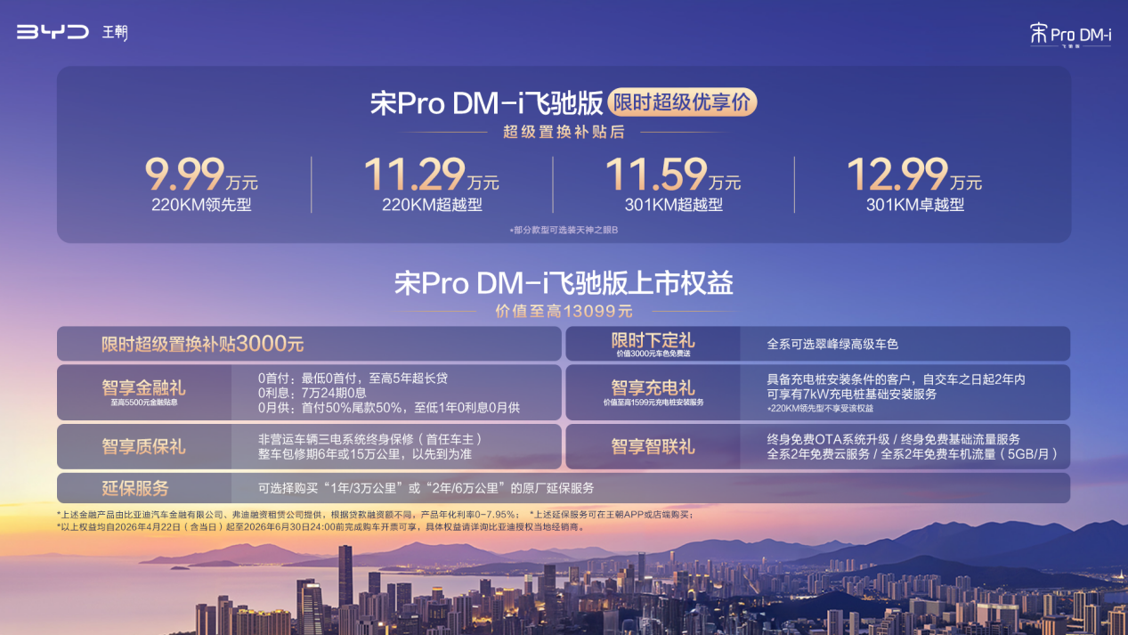 插混SUV宋ProDM-i飞驰版上市 纯电续航301km 售9.99万起_商业头条网
