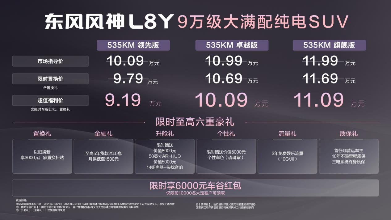 9.19万元起售 东风风神L8Y满配登场 双飞燕车标首发光_商业头条网