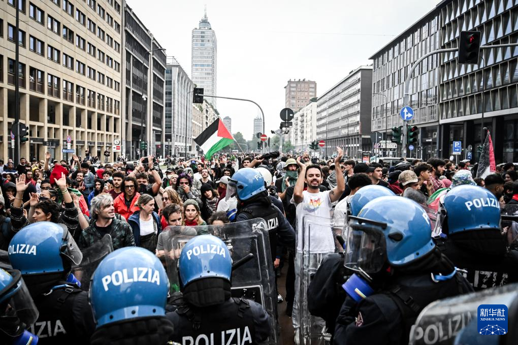 意大利多地爆发抗议活动声援巴勒斯坦